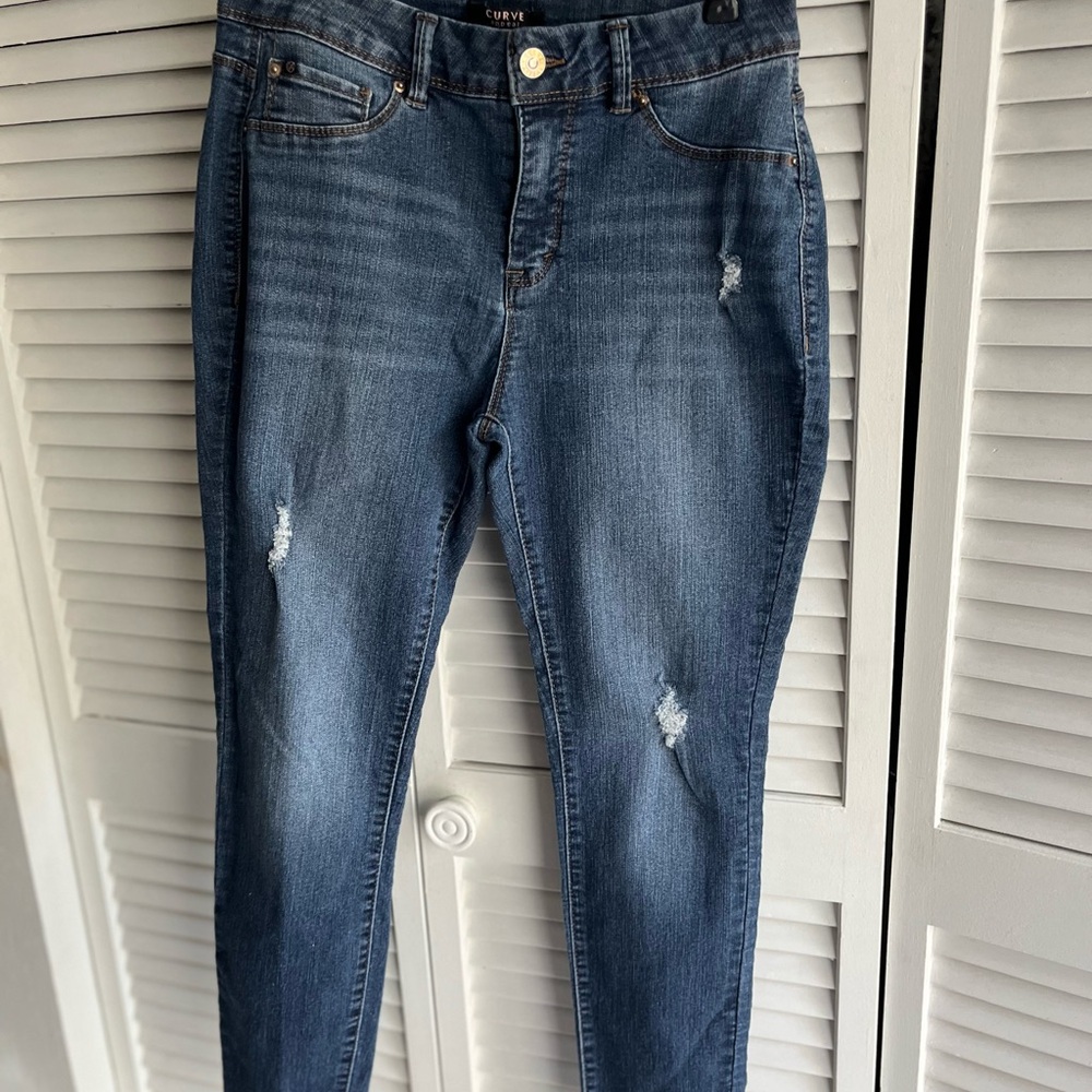 Women's Mediun Wash Distressed Minimalist Jegging Jeans by Curve Appeal